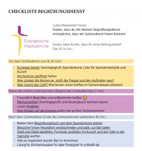 Checkliste Kirchendienst zu den Gottesdiensten Checkliste Kirchendienst zu den Gottesdiensten