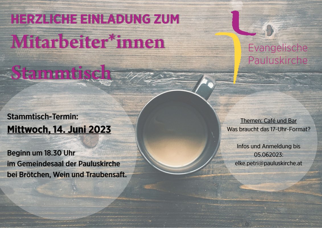 Mitarbeiter*innen-Stammtisch am 14.06.2023 um 18:30 Uhr | Café und Bar: Was braucht das 17 Uhr-Format?