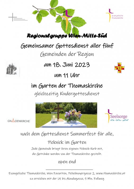 Gemeinsamer Gottesdienst mit der Regionalgruppe Wien-Mitte-Süd am 18.06.2023 um 11 Uhr
